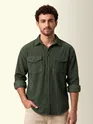 Olive Green Dual Pocket Textured Corduroy Shirt